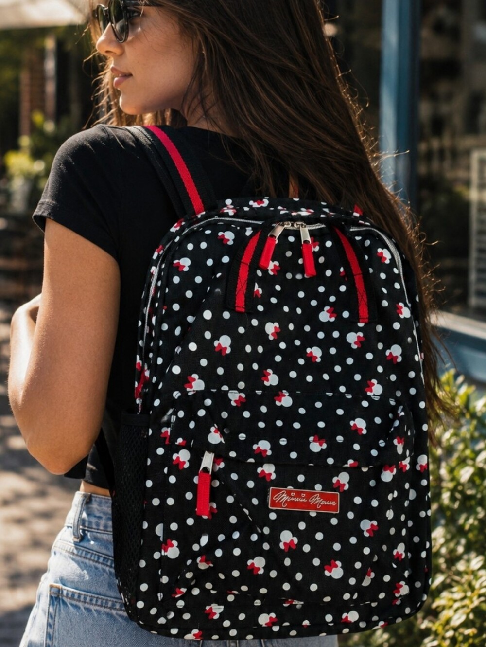 Disney Minnie Mouse Polka Dot Backpack Black Red White School Travel Daypack